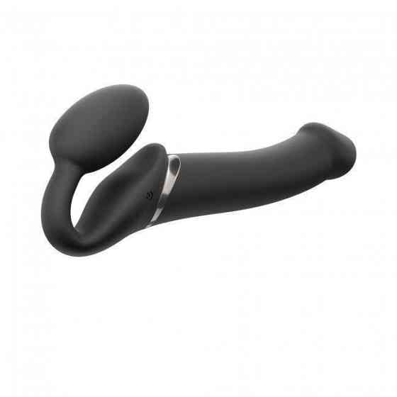 Безремневой страпон с вибрацией Strap-On-Me Vibrating Black L, диаметр 3,7см, пульт ДУ, регулируемый Sex Aura Киев