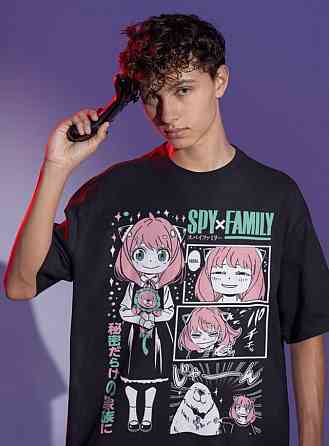 Футболка з аніме принтом Шпигун і сім’я оверсайз (S/M/L) Чорний AnimeJ1108 Дніпро