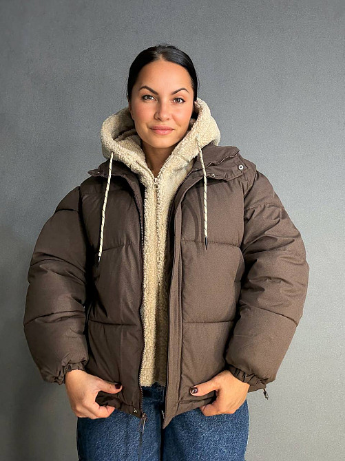 Куртка жіноча Lady Yep 8096 оверсайз з капюшоном і хутром тедді коричнева, коричневий, 42 Київ - фото 1
