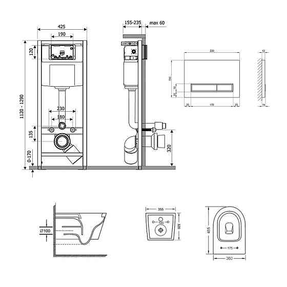 Готовое решение Qtap для ванной комнаты: подвесной унитаз Swan Ultra Quiet 485x360x320 + комплект инсталляции Nest 4 в 1 (линейная Киев