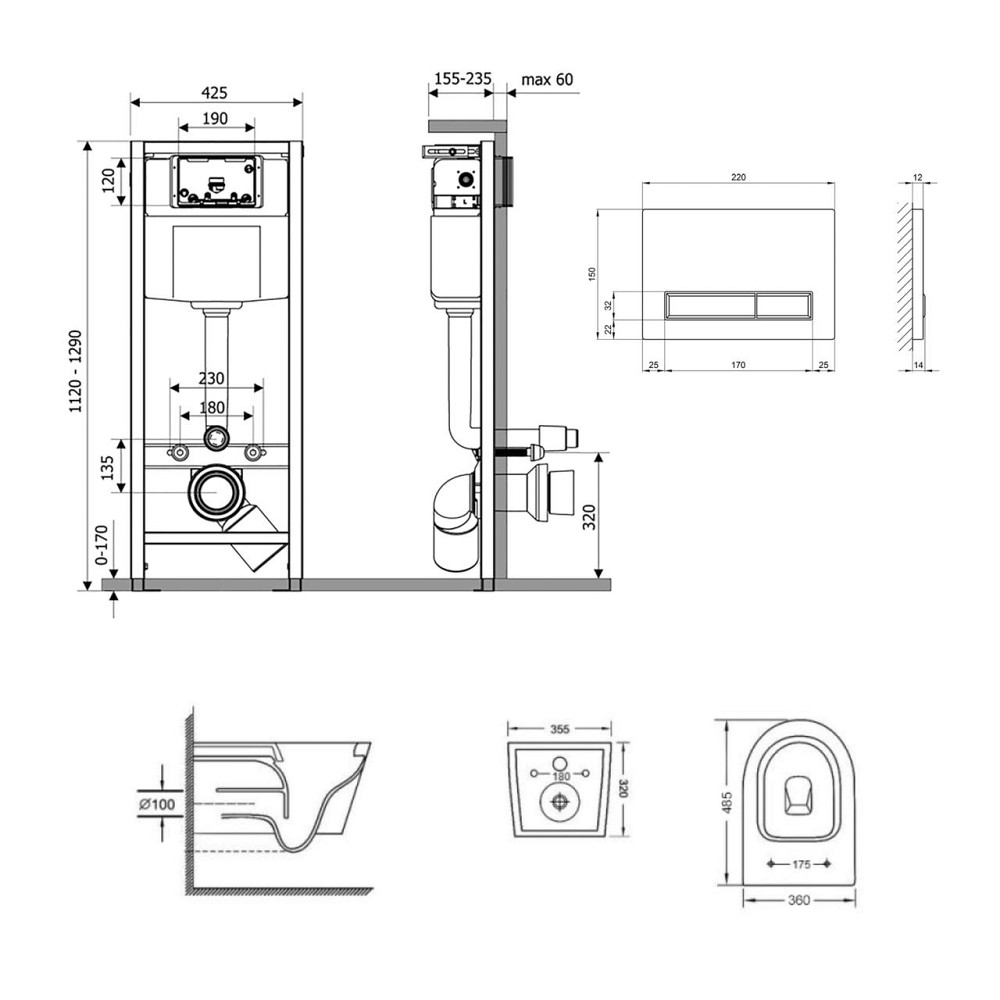 Готовое решение Qtap для ванной комнаты: подвесной унитаз Swan Ultra Quiet 485x360x320 + комплект инсталляции Nest 4 в 1 (линейная Киев - изображение 2