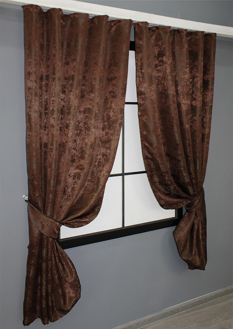 Комплект коротких штор VR-Textil Жаккард Sultan YL № 1204ш Коричнево-бордовый 130х170 см 2 шт (35-0077) Киев - изображение 2