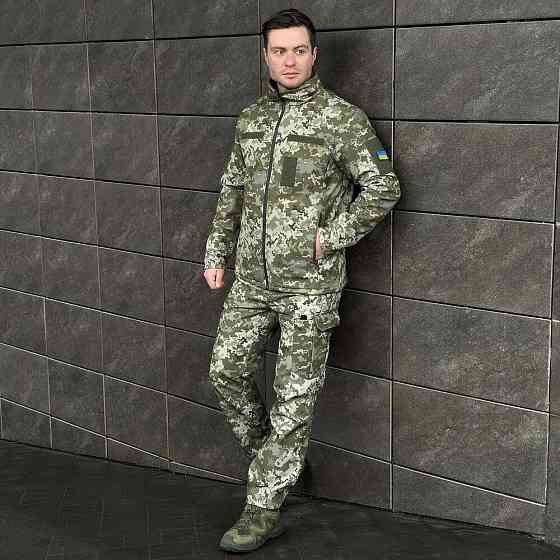 Тактична куртка піксель із софтшеллу на флісі для чоловіків весна/осінь Pobedov Shadow Військова з липучками M Київ