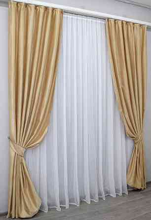 Комплект готових штор VR-Textil Льон Парма № 1089ш Золотистий 100х270 см 2 шт (31-533) Київ