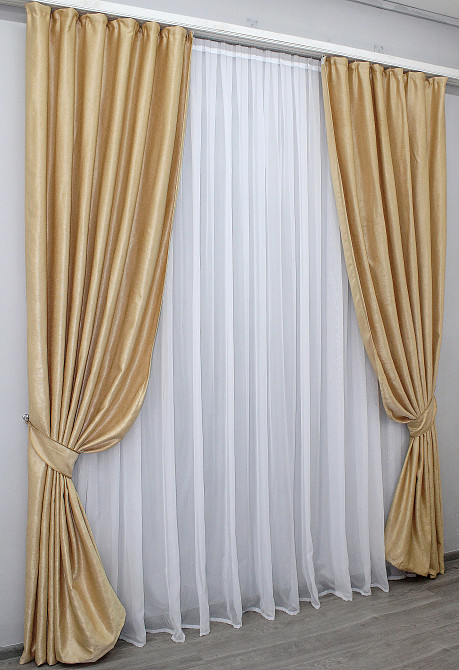 Комплект готових штор VR-Textil Льон Парма № 1089ш Золотистий 100х270 см 2 шт (31-533) Київ - фото 3