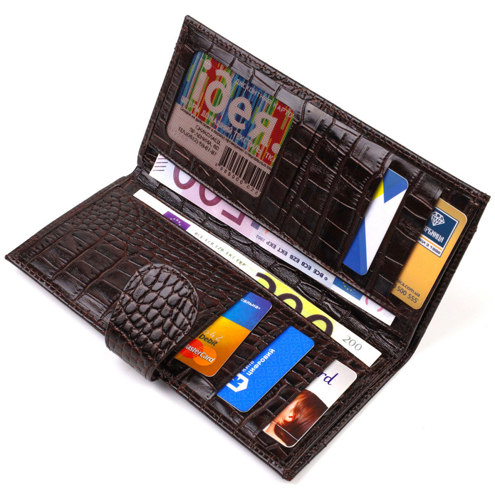 Відмінний купюрник для чоловіків з натуральної шкіри з тисненням під крокодила CANPELLINI 21917 Коричневий Київ - фото 5