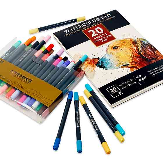 Набір для скетчів, двосторонні акварельні маркери для малювання 48 шт + акварельний папір для скетчинга 20 аркушів Кам'янець-Подільський