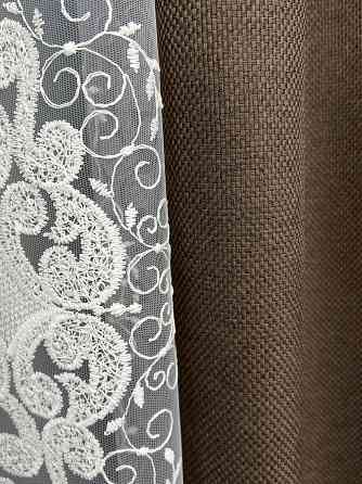 Комплект штор VR-Textil Льон Мішковина 150х270 2шт і Тюль 600х270 277ш-1843т Коричневий з молочним 71-187/5 Київ