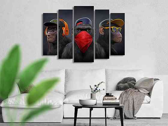 Модульна картина у вітальню / спальню Три мудрі мавпи Art-480_5 ( 80х118см ) Київ