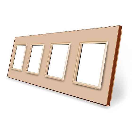 Рамка 4-постова LIVOLO, загартоване скло, золота, 294×80 мм (VL-P7E/E/E/E-8A) Коломия