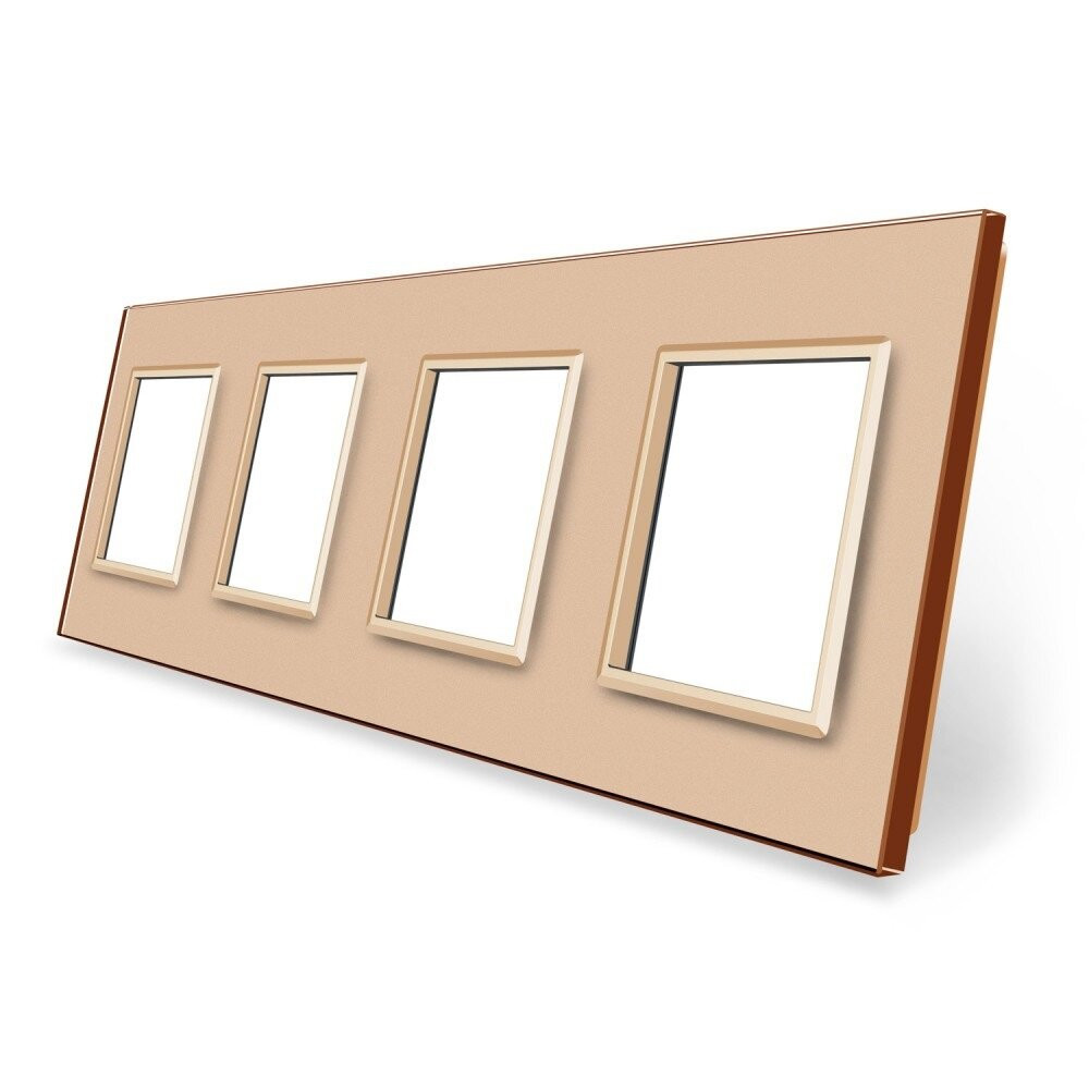 Рамка 4-постова LIVOLO, загартоване скло, золота, 294×80 мм (VL-P7E/E/E/E-8A) Коломыя - изображение 1