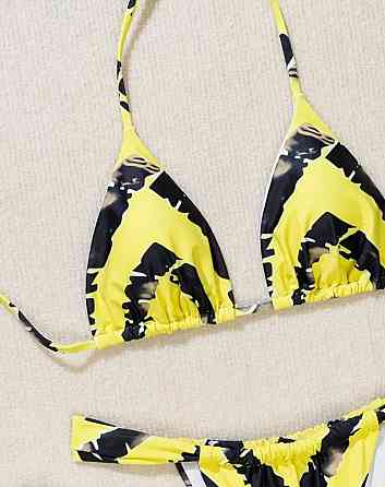 Раздельный купальник шторками на завязках S желто-черный Киев