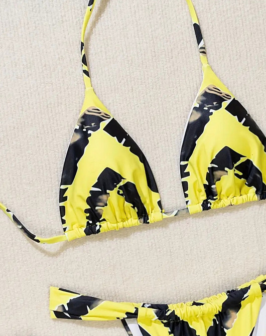 Раздельный купальник шторками на завязках S желто-черный Киев - изображение 4