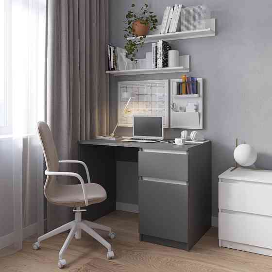Комп’ютерний стіл VAYS R-18 Антрацит-Білі планки, письмовий з тумбою праворуч, без ручок, ЛДСП, 100×60×75 см - для дому та офісу Львів
