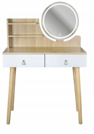 Туалетний столик Jumi Scandi LED підсвітка, з шухлядами, шкіряні ручки, світлий бук Київ