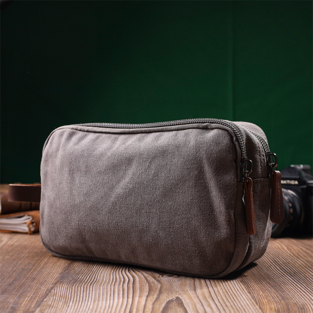 Зручна чоловіча барсетка на два відділення з якісного текстилю Сірий (Vintage) Київ - фото 3