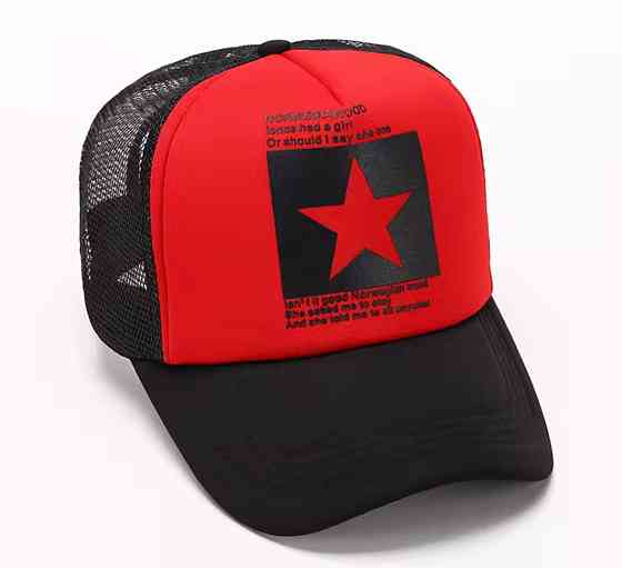 Летняя кепка в сеточку с принтом звезда для мужчин и женщин 54-60 черный с красным Киев