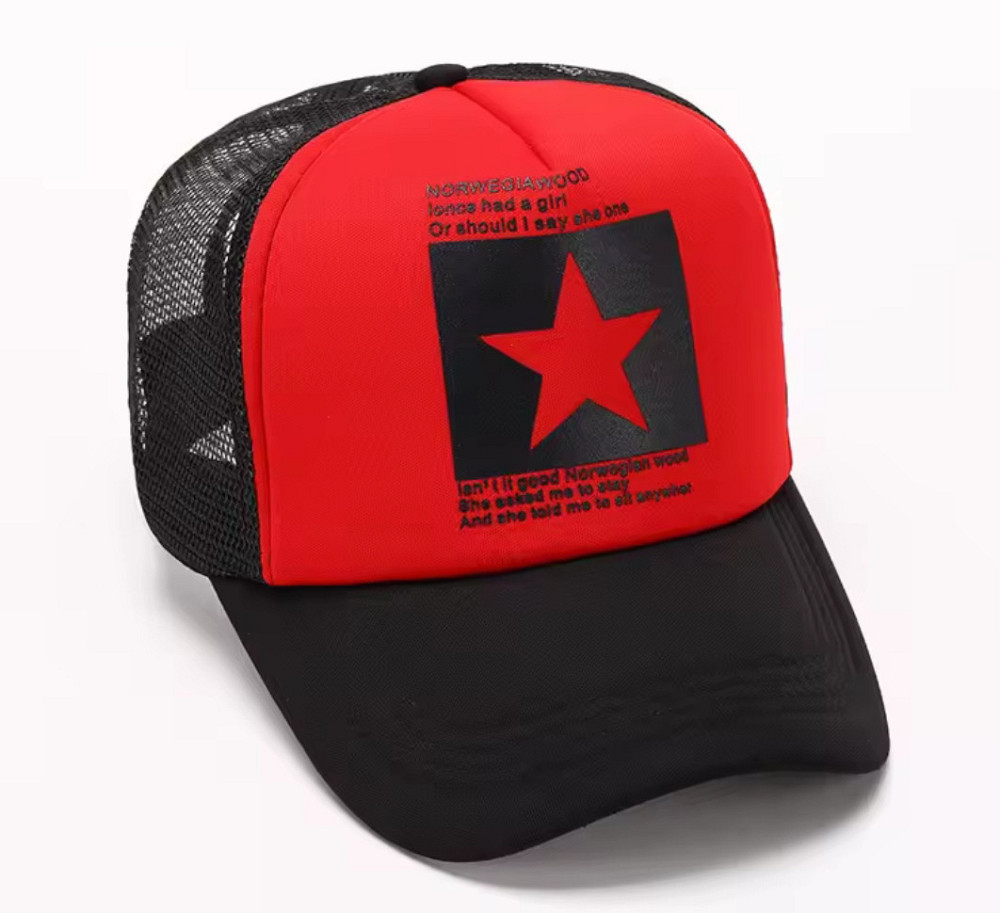 Летняя кепка в сеточку с принтом звезда для мужчин и женщин 54-60 черный с красным Киев - изображение 2