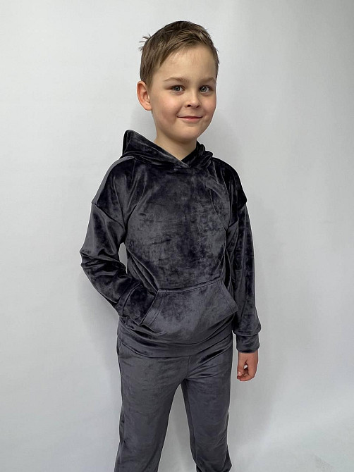 Дитячий велюровий костюм Кенгуру 122-128 Графітовий Харків - фото 3