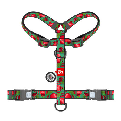 Шлея для собак WAUDOG Nylon анатомічна H-подібна з QR-паспортом "Гранати" пластиковий фастекс, M (344-4052) Вінниця - фото 2