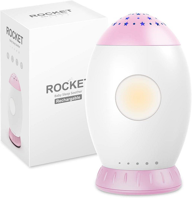 Нічник-проектор для дітей з білим шумом та колисковими, авто-таймер 30/60/90 хв, 8 пісень, 6 звуків, USB-зарядка, рожевий Київ - фото 1