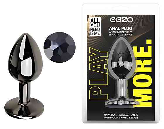 Анальная пробка с кристаллом EGZO - Dark Gray Round Plug Black, size S Sex Aura Киев