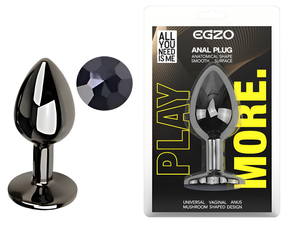 Анальная пробка с кристаллом EGZO - Dark Gray Round Plug Black, size S Sex Aura Киев - изображение 1