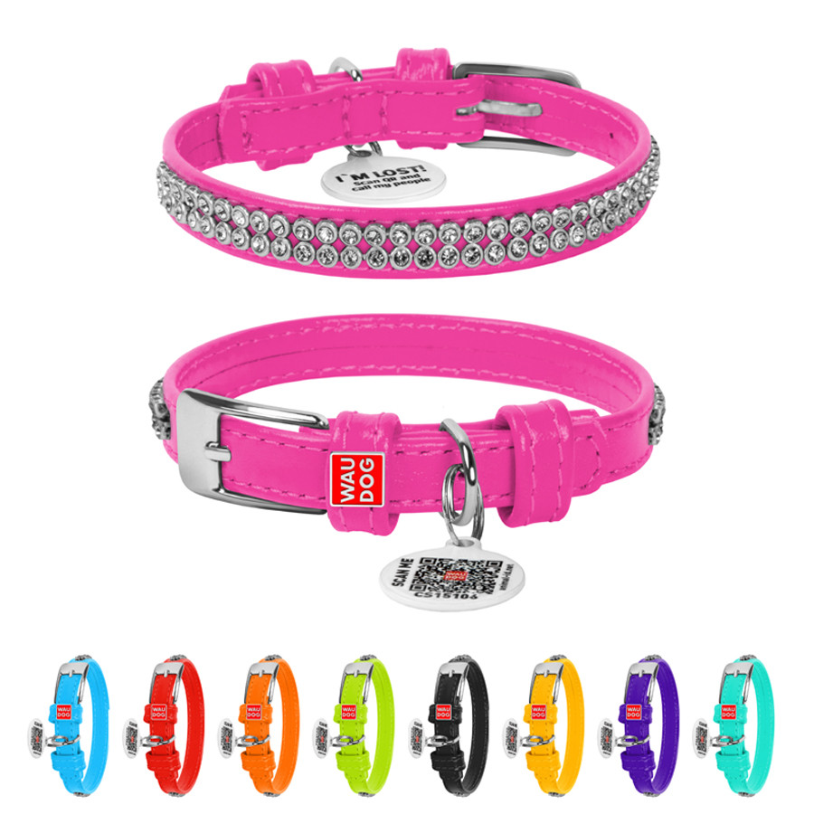 Нашийник для собак шкіряний WAUDOG Glamour з QR паспортом, з прикрасою "Полотно стрази", XXS, Ш Коломыя - изображение 1