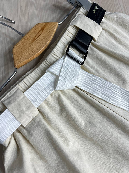 Брюки женские A-N 712 МОМ jeans широкие бананы облегченный тонкий коттон с ремнем молочные, молочний, M Киев - изображение 3