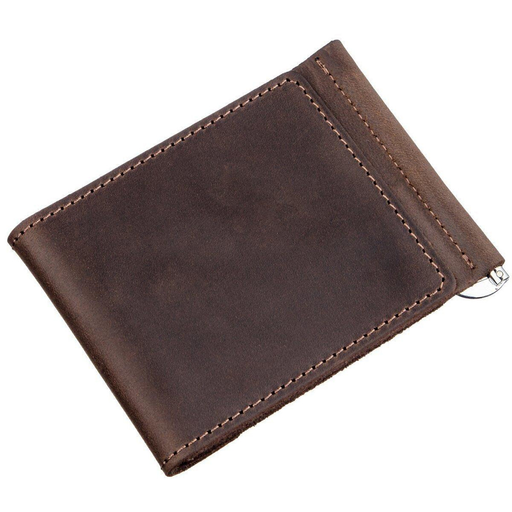 Солидный кожаный зажим для денег GRANDE PELLE 11197 Коричневый Киев - изображение 2