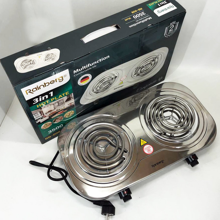 Настільна електроплита Rainberg, Електроплита 2 конфорки, Міні-плита для дому Комфорочна PW-27 Львів - фото 3