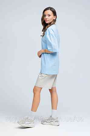 Костюм футболка оверсайз блакитна та шорти бежеві RAY BASIC жіночий (U1801W-Blue-Cream) Київ