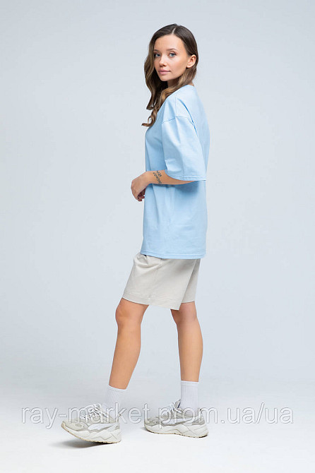 Костюм футболка оверсайз блакитна та шорти бежеві RAY BASIC жіночий (U1801W-Blue-Cream) Київ - фото 3