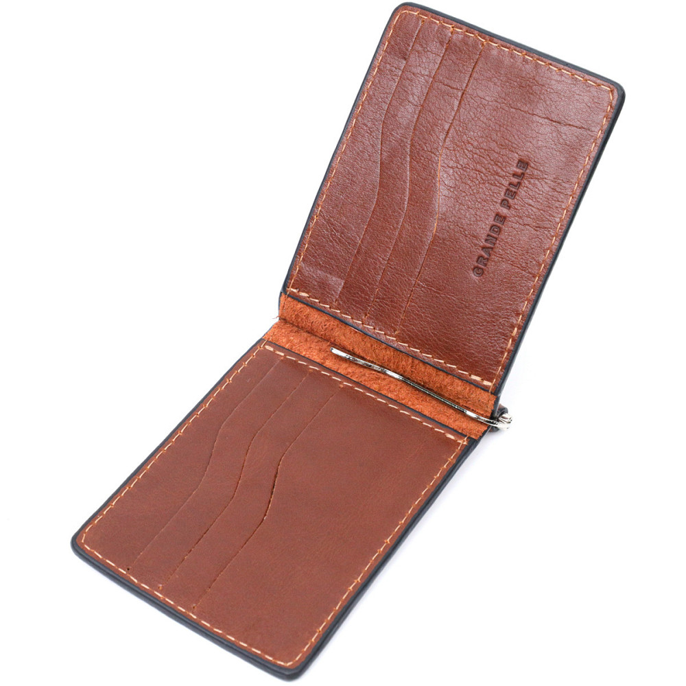 Надежный кожаный зажим для денег Коричневый (GRANDE PELLE) Киев - изображение 10