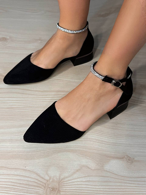 Туфли женские Meideli 023-1 Mary Jane с ремешком в камешках экозамша черные, 38, 24,4 см Киев - изображение 2