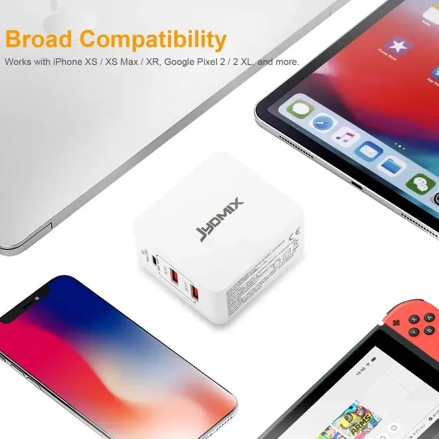 Універсальний мережевий зарядний пристрій JYDMIX (30W, PD3.0, QC3.0) — USB-C + 2xUSB-A, набір перехідників для подорожей Київ - фото 9