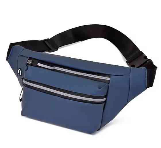 Сумка-бананка на пояс 3 кармана с отверстием для наушников унисекс 32 на 12 см синий Киев