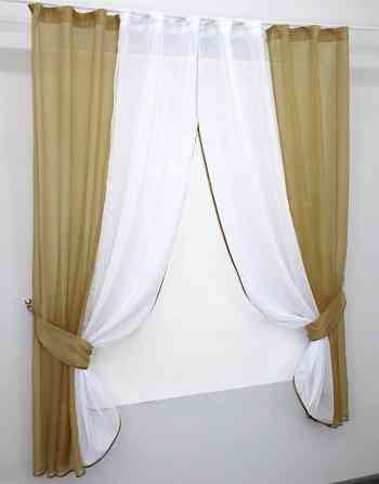 Кухонные шторки VR-Textil № 083к с подвязками кофейный с белым 270х170 см (52-0543) Киев