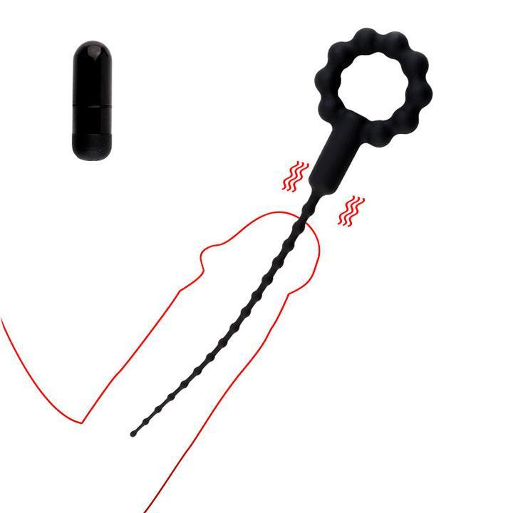 Ерекційне кільце з уретральним катетером і вібрацією - Чорний Вінниця - фото 2