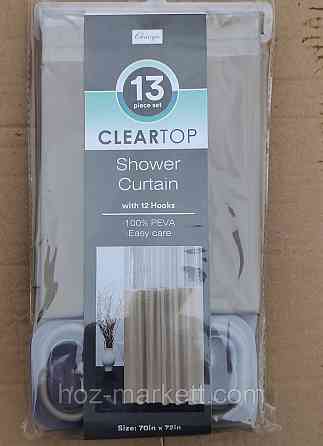 Штора в ванную однотоная с прозрачным верхом капучино шторка для ванной 180 х 180 см Харьков