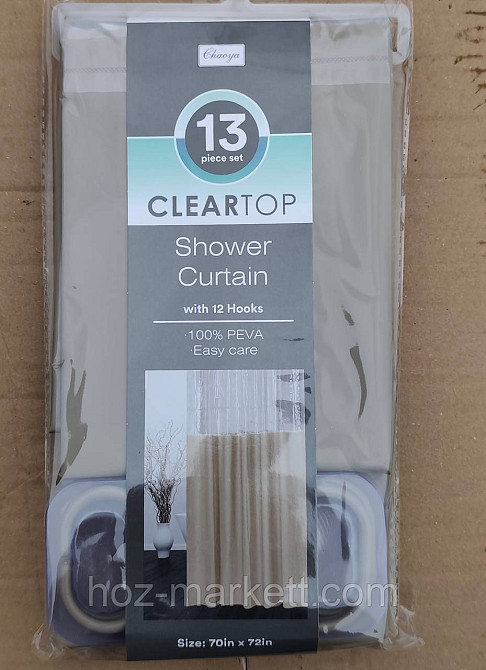 Штора в ванную однотоная с прозрачным верхом капучино шторка для ванной 180 х 180 см Харьков - изображение 1