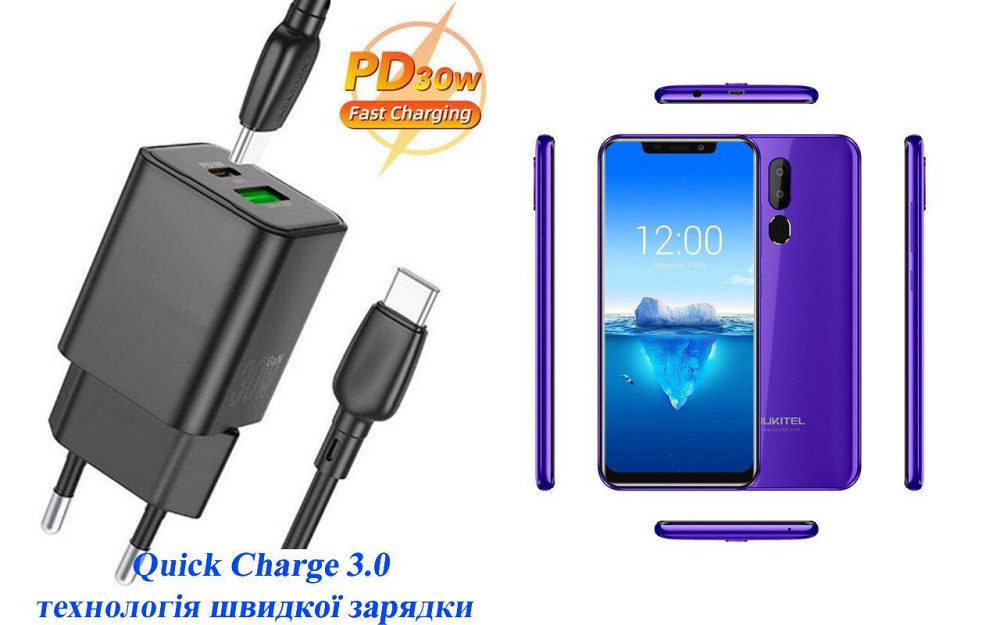 Зарядное устройство Dual Port 30W для смартфона Oukitel C12 Pro Киев - изображение 1