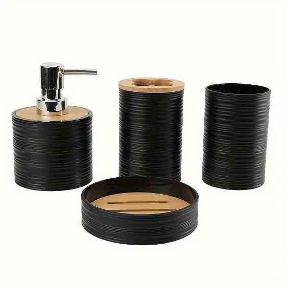Набор аксессуаров 4в1 для ванной и душа, мыльница,дозатор для мыла, стаканы,пластик,черный Каменец-Подольский