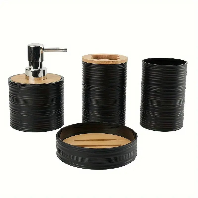 Набор аксессуаров 4в1 для ванной и душа, мыльница,дозатор для мыла, стаканы,пластик,черный Каменец-Подольский - изображение 3