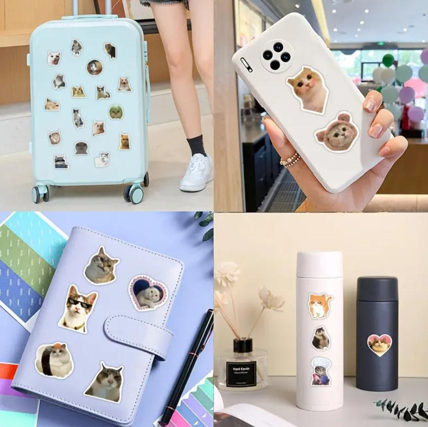 Наклейки Стікери Коти - Водонепроникні Вінілові Естетичні Наклейки з Котами для Пляшки Води, Комп'ют Київ - фото 4