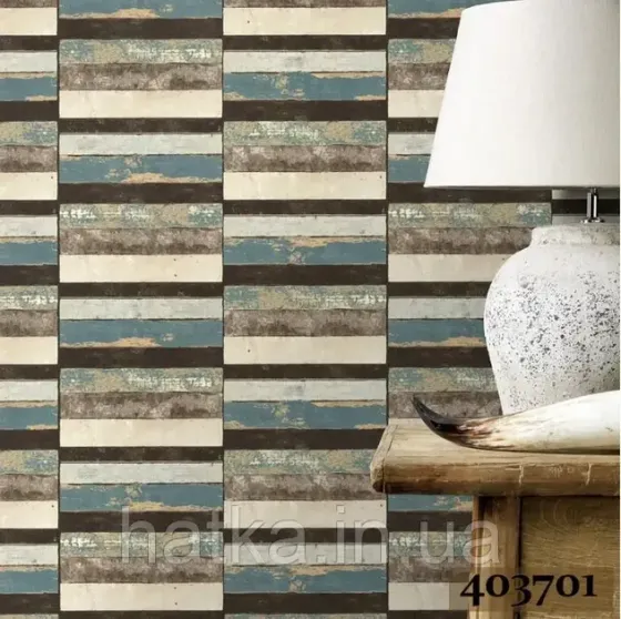 Шпалери вінілові на флізеліні Rasch Clasik 0,53х10 під дошку структурні бірюзові коричневі чорні Київ