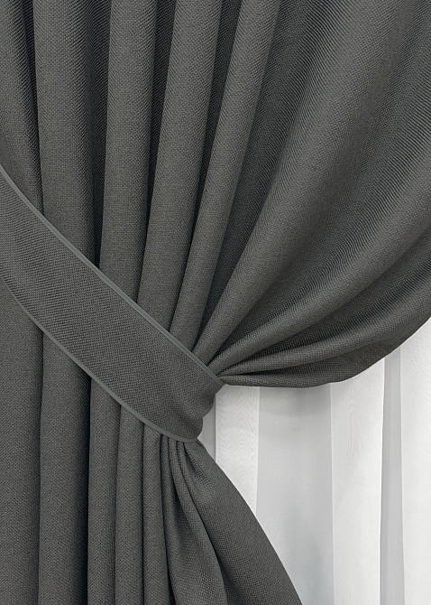 Комплект готових штор VR-Textil Льон-блекаут № 1220ш Сірий 200х270см 2 шт (32-297) Київ - фото 5