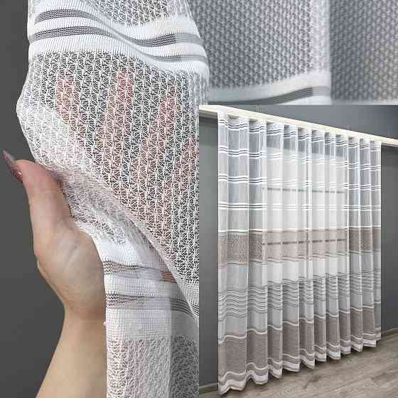 Короткий тюль VR-Textil 1946т Жаккард Белый с капучино 300х200 см (42-0907) Киев