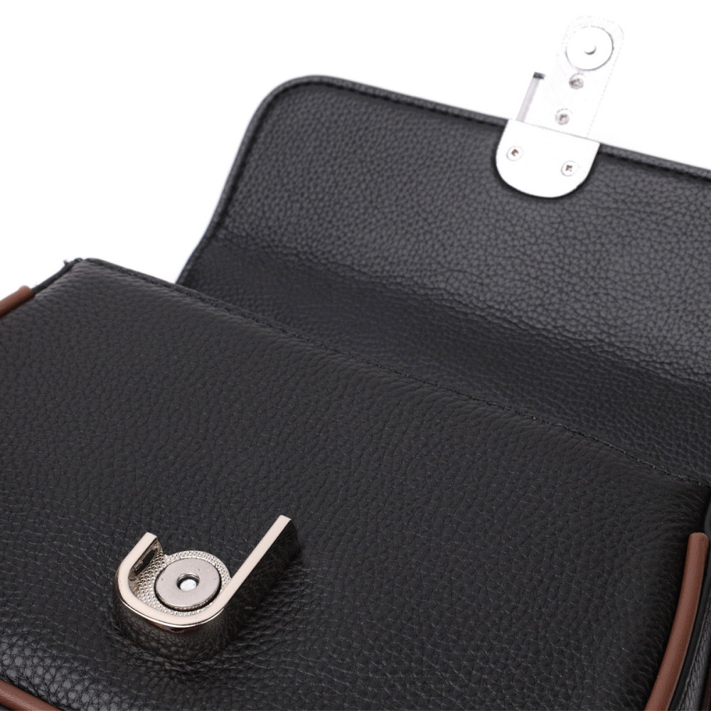 Шкіряна напівкругла сумка з цікавим магнітом-заскочкою для жінок Vintage 22441 Чорна Київ - фото 4