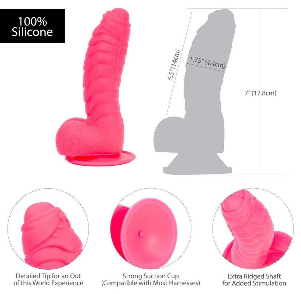 Ребристий фалоімітатор на присосці ADDICTION — Tom 7″ Dildo With Balls — Pink, віброкуля в подарунок Sex Aura Київ - фото 6